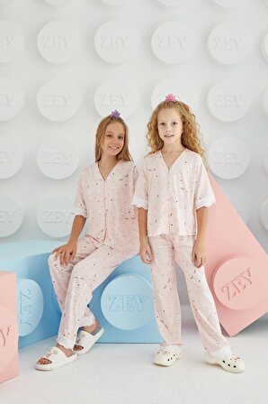 Kız Çocuk Kısa Kol Önden Düğmeli Pijama Takım C0T3N68