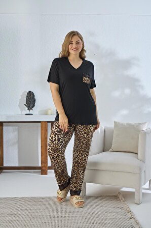 Kadın Büyük Beden Kısa Kol Siyah Pijama Takım C6T5N841
