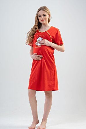 Kadın Kısa Kol Kırmızı Hamile Tunik C4T9N0102