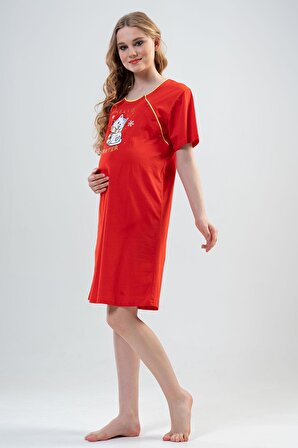Kadın Kısa Kol Kırmızı Hamile Tunik C4T9N0102