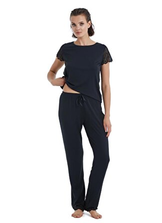 Kadın Kısa Kol Siyah Lenzing Micro Modal Pijama Takımı C2T0N3O15