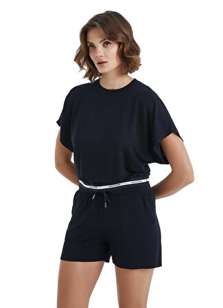 Kadın Kısa Kol Siyah Viskoz T-Shirt C7T1N3O15
