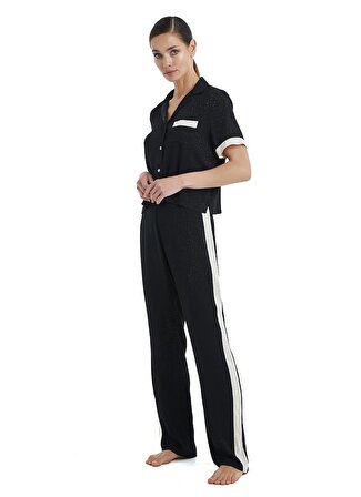 Kadın Kısa Kol Gömlek Yaka Siyah Pijama Takımı C4T6N3O06-