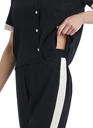 Kadın Kısa Kol Gömlek Yaka Siyah Pijama Takımı C4T6N3O06-