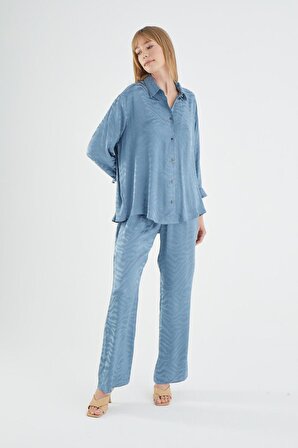 Kadın Uzun Kol Mavi Pantolon Takım C5T1N2O12