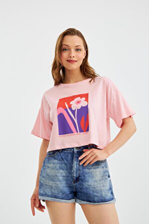 Kadın Thai Pembe Crop T-Shirt C2T0N023
