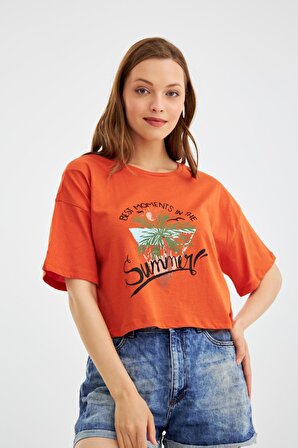 Kadın Thai Palmiye Kiremit Crop T-Shirt C2T0N023