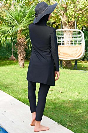 Kadın Ön Roba Desenli Siyah Tesettür Mayo C4T0N4O2