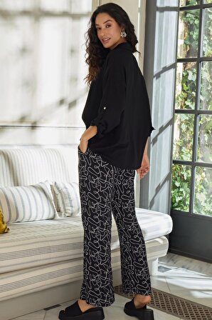 Kadın Uzun Kol Siyah Pijama Takım C5T8N0O12