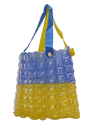 Kadın Plaj Çantası Sarı Mavi Şişme Omuz Çanta Br03