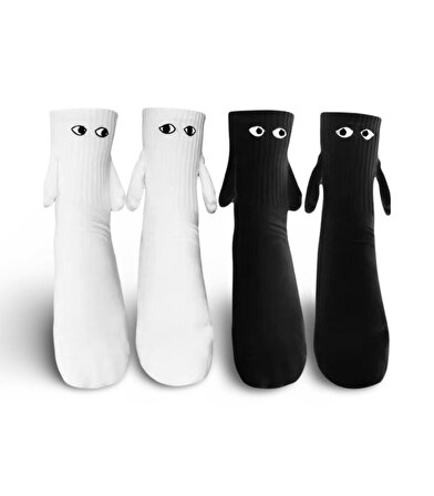 Elele Tutuşan Mıknatıslı Çift Çorabı Sevgili Çorabı Siyah ve Beyaz
