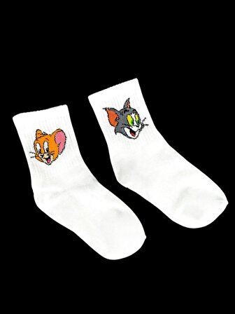 2'li UNİSEX Tom Jerry Çorap 2 Çift Soket Çorap Pamuklu ÇİFT ÇORABI ( 36-42)