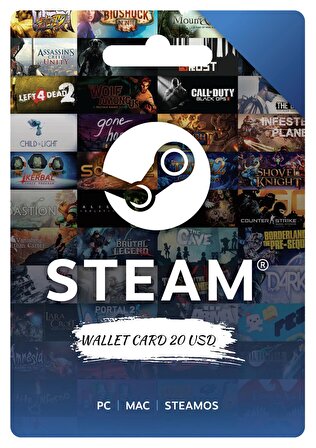 Steam Wallet Card 20 USD E-Pin Kodu