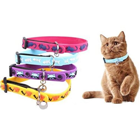 Çıngıraklı Zilli Sevimli Renkli Slikon Kedi Köpek Boyun Tasması (3984)