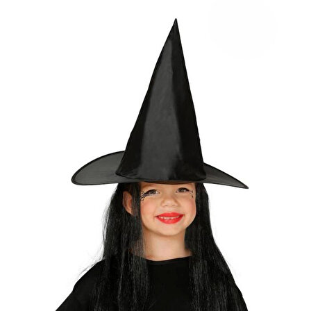 Çocuk Boy Siyah Cadı Şapkası ve Uzun Siyah Cadı Peruğu (3984)