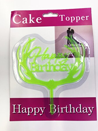 Happy Birthday Yazılı Yeşil Dallı Pasta Kek Çubuğu (3984)