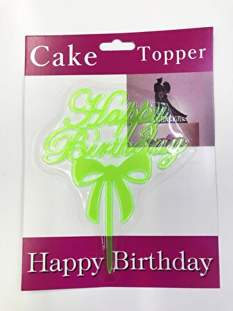 Happy Birthday Yazılı Fiyonklu Pasta Kek Çubuğu Yeşil Renk (3984)