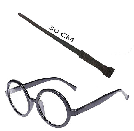 Harry Potter Asası 30 cm ve Siyah Çerçeveli Harry Potter Gözlüğü Seti (3984)