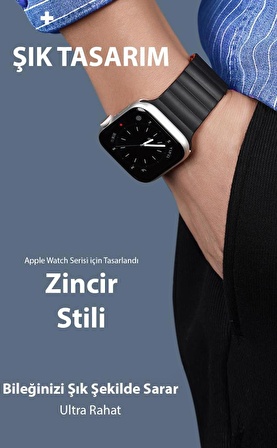 Polham Zincir Style Apple Watch Uyumlu 38-40-41MM için Mıknatıslı Kordon Kayış, Ultra Rahat Yıkanabilir 