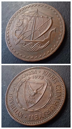 1973 Kıbrıs 5 Mils ççt+ Eski yabancı madeni para - Bronz