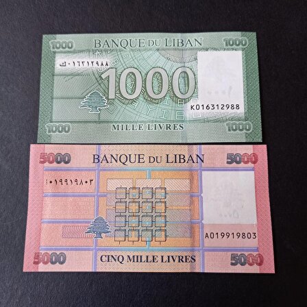 Lübnan 1000 - 5000 livres takım Çil Eski yabancı kağıt para