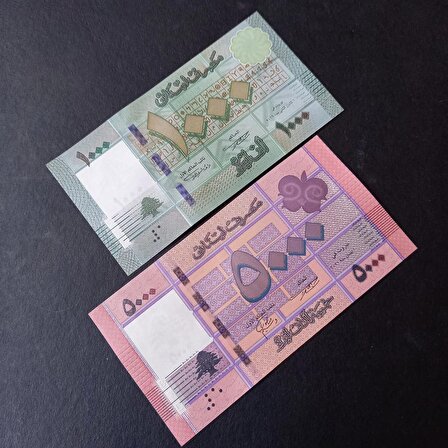 Lübnan 1000 - 5000 livres takım Çil Eski yabancı kağıt para