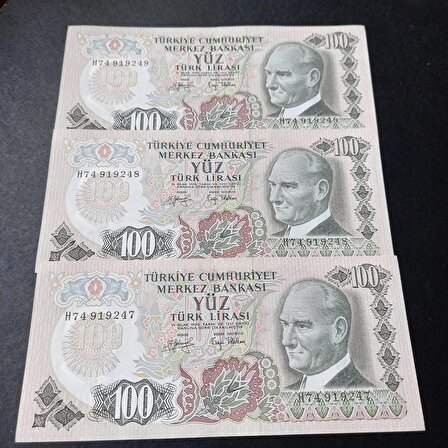 6. Emisyon 100 Türk Lirası H74 Seri takipli ÇA+ Eski Kağıt Para - 100 lira