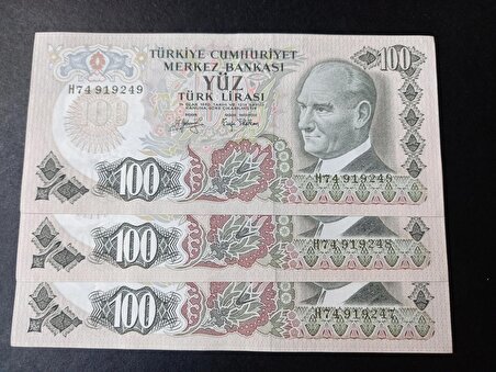 6. Emisyon 100 Türk Lirası H74 Seri takipli ÇA+ Eski Kağıt Para - 100 lira
