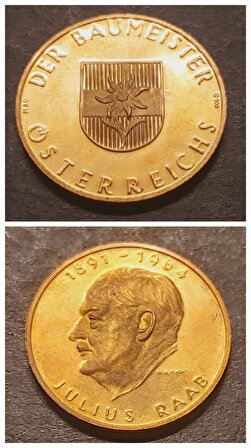 1891 - 1964 JULIUS RAAB -DER BAUMEISTER ÖSTER REICHS A900 MAC - 11.36gr 22 ayar A900 Altın Madalya