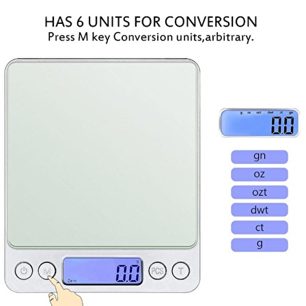  Dijital Hassas Mutfak Terazisi Hassas Tartı 2000 Gr./0.1 Gr. Hassasiyet