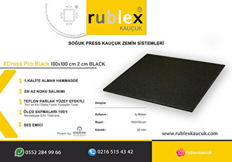 Rublex XCross Pro Black 100X100 Cm Kauçuk Zemin 2 Cm Siyah