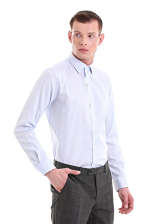 Mavi Comfort Fit Desenli 100% Pamuklu Slim Yaka Uzun Kollu Spor Gömlek | L