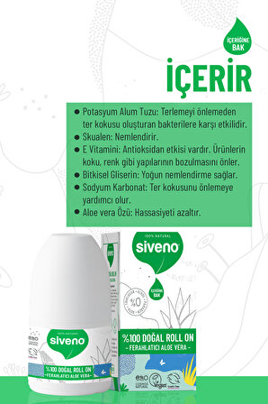 Siveno %100 Doğal Roll-on Aloe Vera Deodorant Ter Kokusu Önleyici Bitkisel Lekesiz Vegan 50 ml
