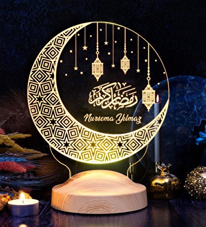 Ramazan Hediyesi Kandilli, Hayırlı Ramazanlar Hilal & Kandil Tasarımlı Hediye Led Gece Lambası