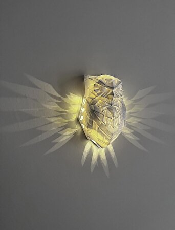 3D SerArt Özel 3D Üretim Pilli Aplik Baykuş Beyaz Renk Gün Işığı Işık Lamba
