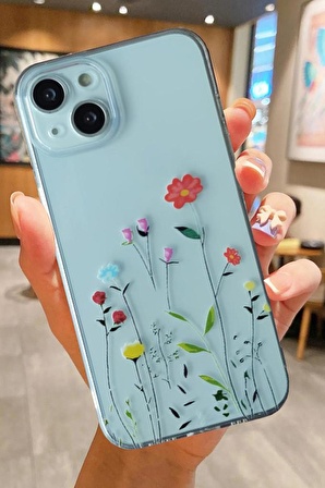 İPHONE 15 UYUMLU ÇİÇEKLER DESENLİ ŞEFFAF SİLİKON KILIF FLOWER