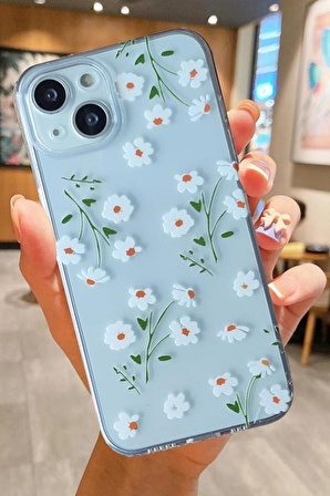 İPHONE 15 UYUMLU ÇİÇEKLER DESENLİ ŞEFFAF SİLİKON KILIF FLOWER