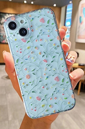 İPHONE 15 UYUMLU ÇİÇEKLER DESENLİ ŞEFFAF SİLİKON KILIF FLOWER