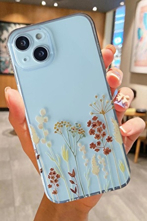 İPHONE 13 UYUMLU ÇİÇEKLER DESENLİ ŞEFFAF SİLİKON KILIF FLOWER