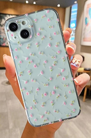 İPHONE 13 UYUMLU ÇİÇEKLER DESENLİ ŞEFFAF SİLİKON KILIF FLOWER