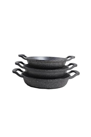 Nishev 3'lü Set Döküm Siyah Granit Sahan Tava 16cm - 18cm - 20cm