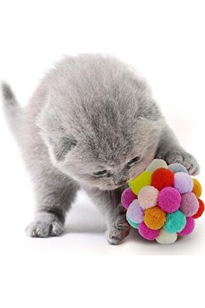 Renkli Ponpon Top Kedi Oyuncağı 7 Cm