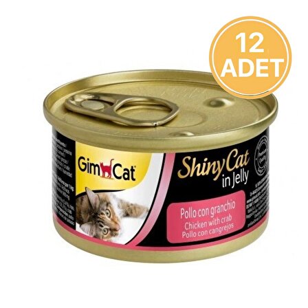 Gimcat Shiny Cat in Jelly Tavuklu ve Yengeçli Konserve Yetişkin Kedi Maması 70 Gr (12 Adet)