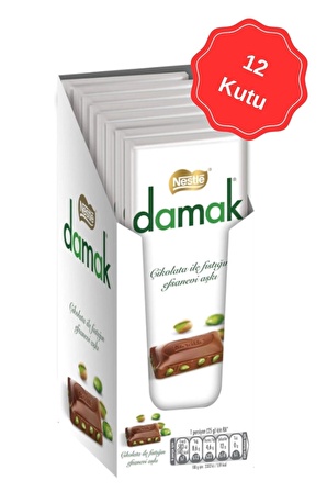 Damak Antep Fıstıklı Dikdörtgen Çikolata 70G (8li x 12 Kutu)