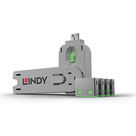 Lindy LIN-40451 USB A 4 Adet Port Kilidi ve 1 Adet Anahtar Yeşil Renk