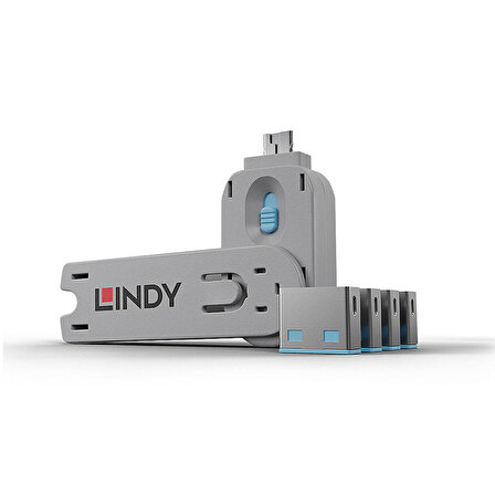 Lindy LLIN-40452 USB A 4 Adet Port Kilidi ve 1 Adet Anahtar Mavi Renk