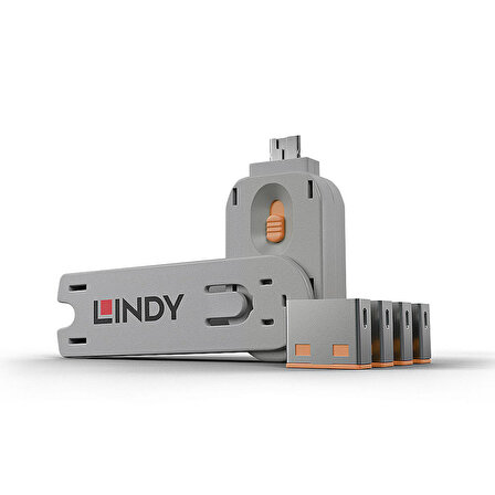 Lindy LLIN-40453 USB A 4 Adet Port Kilidi ve 1 Adet Anahtar Turuncu Renk