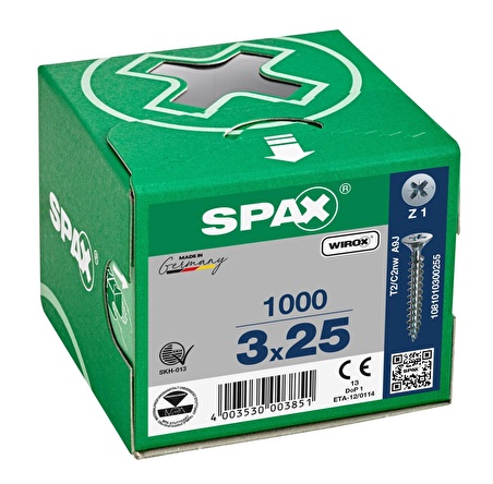 Spax Sunta Vidası 3.0X25 Galv Kaplama (1Pk:1000 Adet)