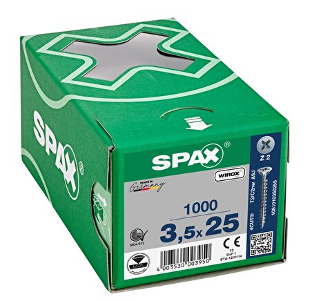 Spax Sunta Vidası 3.5X25 Galv Kaplama (1Pk:1000 Adet)