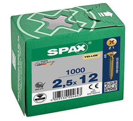 Spax Sunta Vidası 2.5X12 Sarı Kaplama (1Pk:1000 Adet)